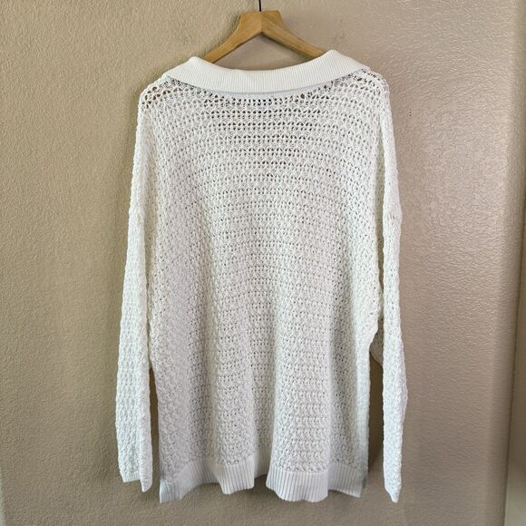 NWT Talbots Sweater Womens Plus 3X Collared Pullover Crochet Open Knit White - Picture 8 of 12